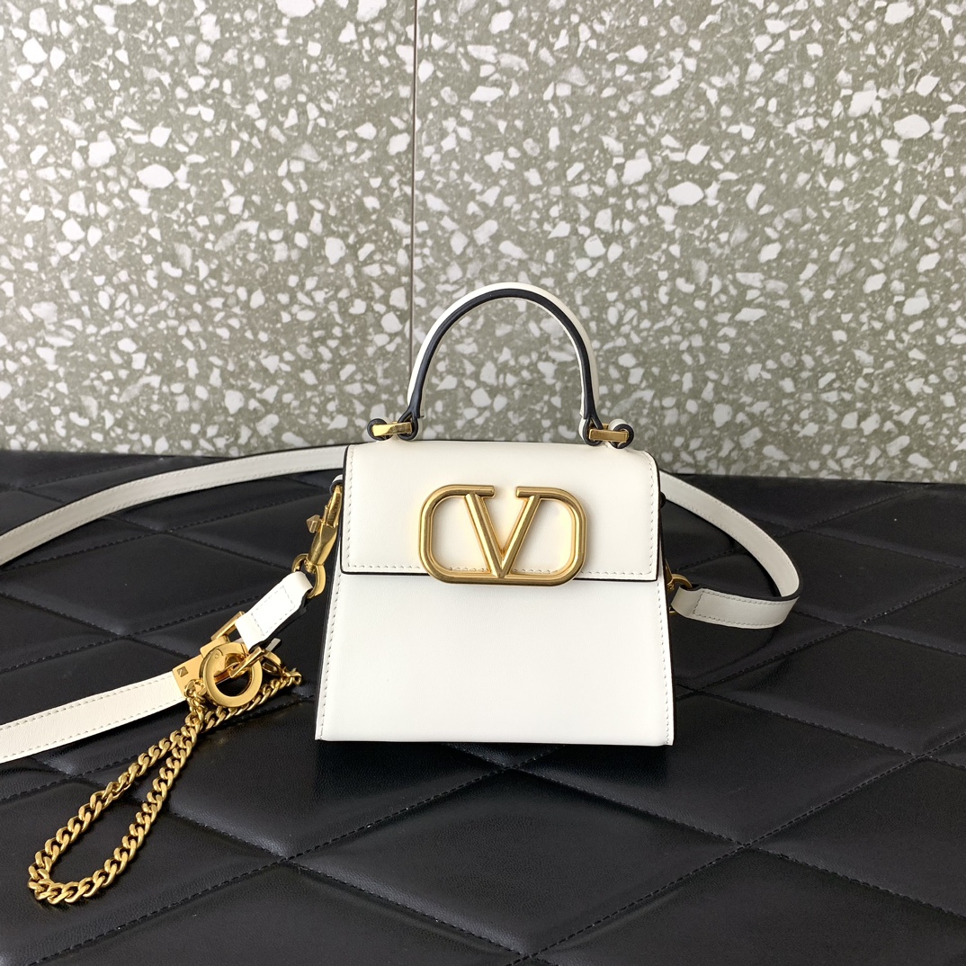 Valentino Garavani Vsling Micro Handbag in Ivory Grainy Calfskin Leather